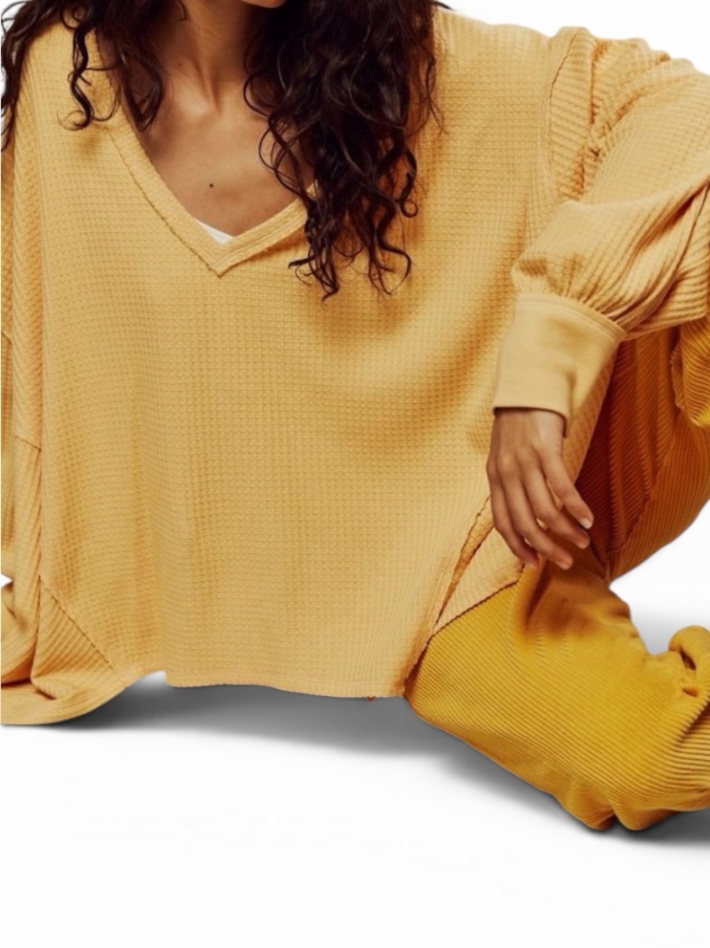 Free people Oversized Waffle Knit Pullover Sweater - Yellow - Picture 7 of 8